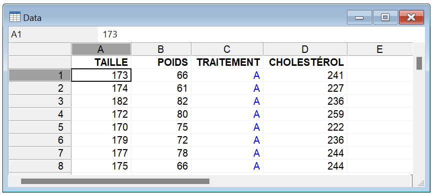 Fenêtre de feuille de calcul MedCalc